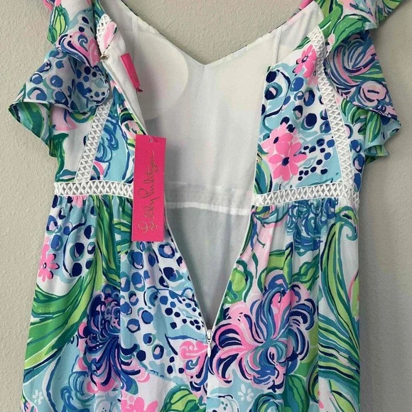 Lilly Pulitzer 6 Ivie Maxi Dress Kitten Around Fit & Flare Flutter Sleeve Lace - Picture 8 of 12